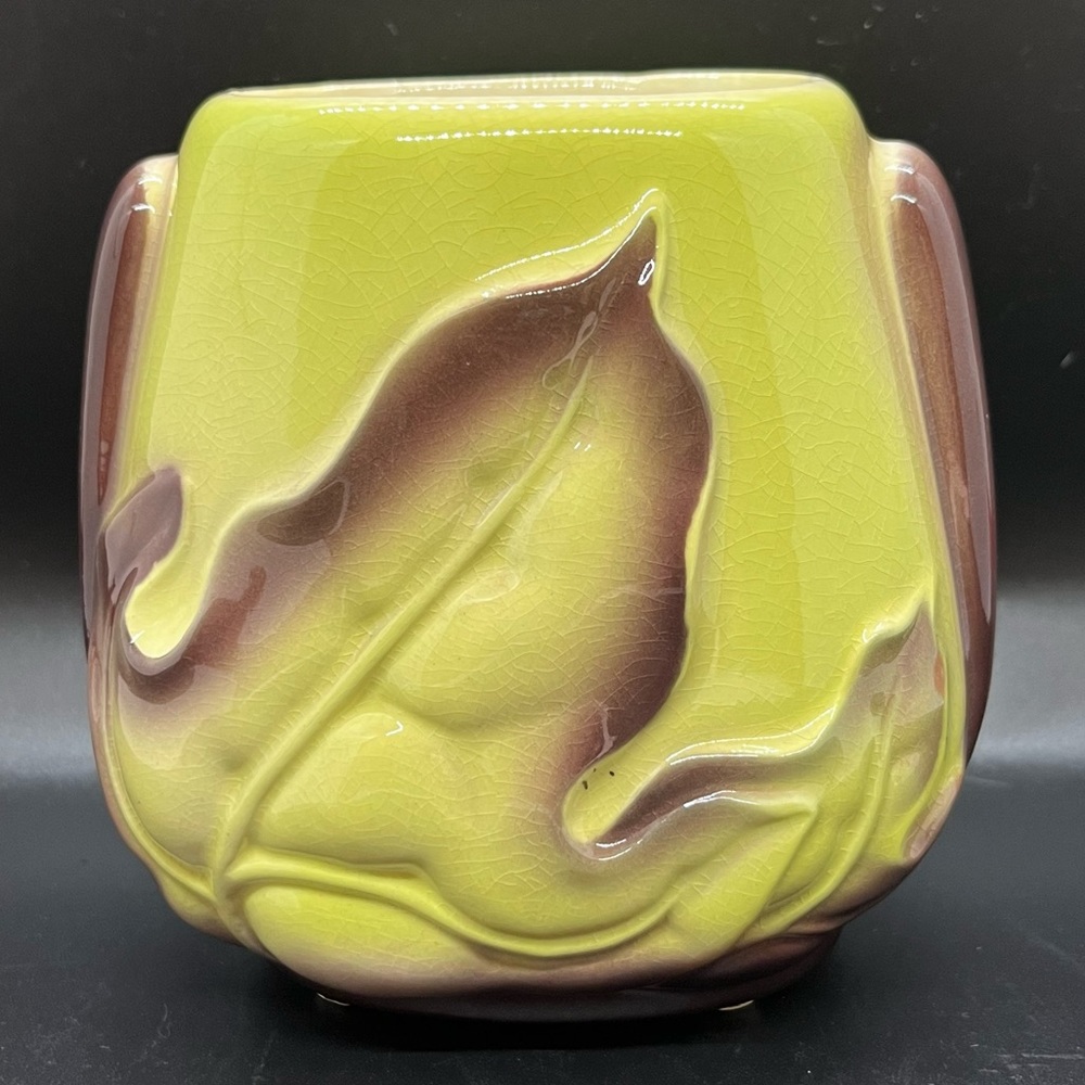 Royal Copley Planter Vase Chartreuse Green and Plum Purple - Art Deco